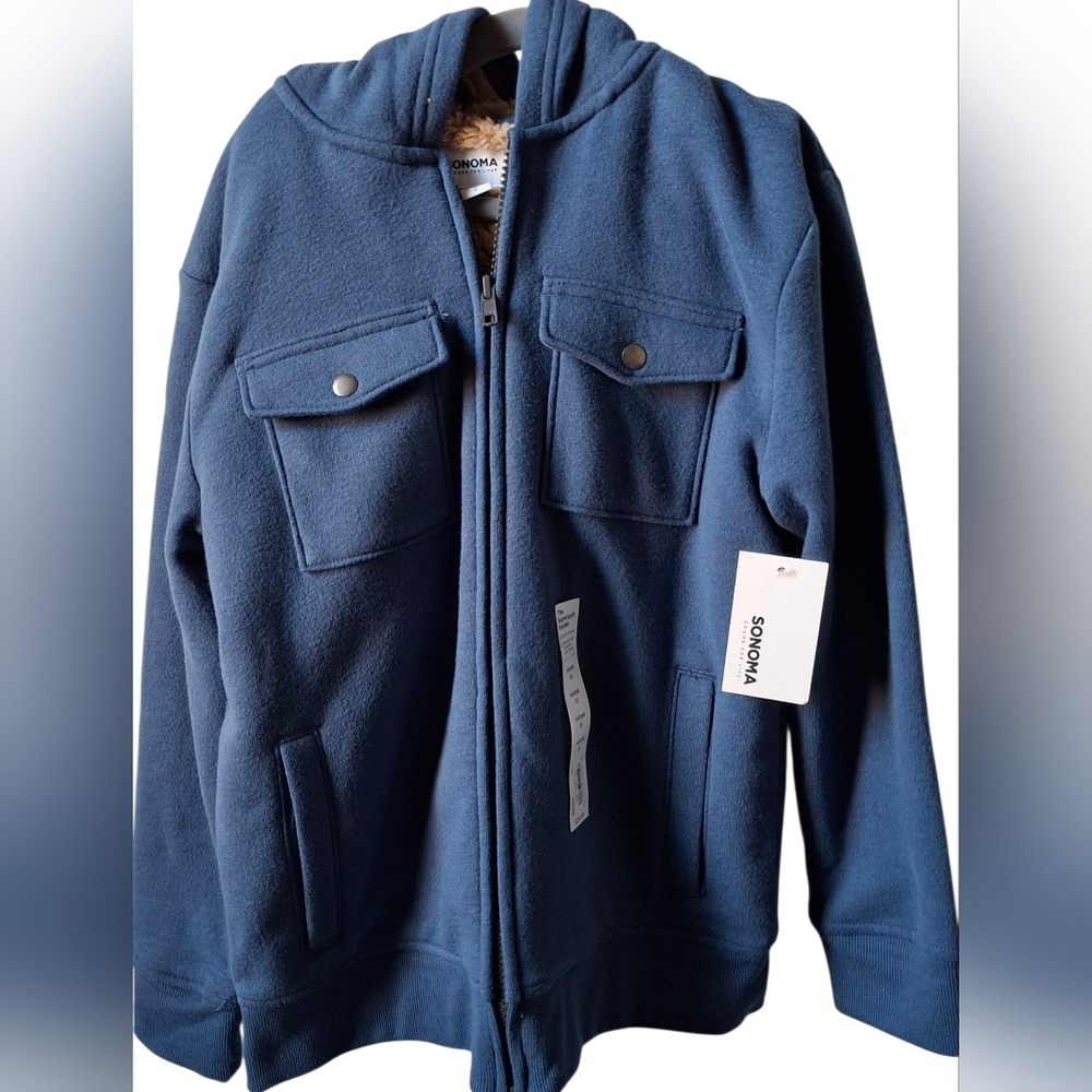 SONOMA boys winter sherpa hoodie full zipper jacket coat size 8 Small